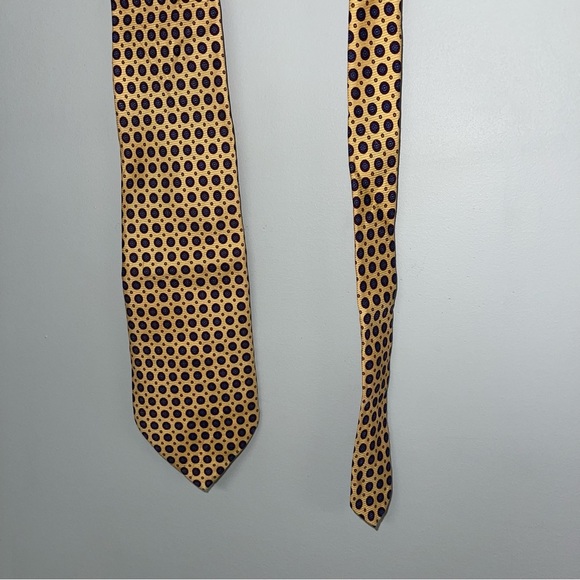 Lauren Ralph Lauren Tie 100% Silk Yellow Circle Patterned Vintage Preppy - Picture 3 of 8